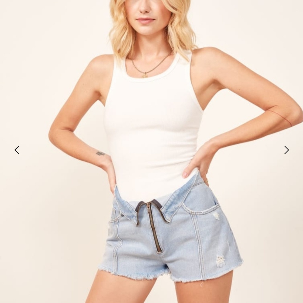 Distressed light wash jean shorts